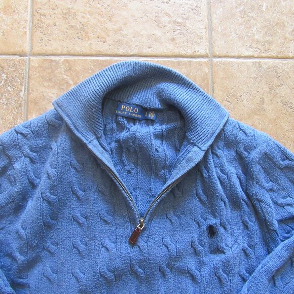 Polo Ralph Lauren 1/4 Zip Cable Knit Sweater Blue Men’s Size Large Cotton - Picture 4 of 5